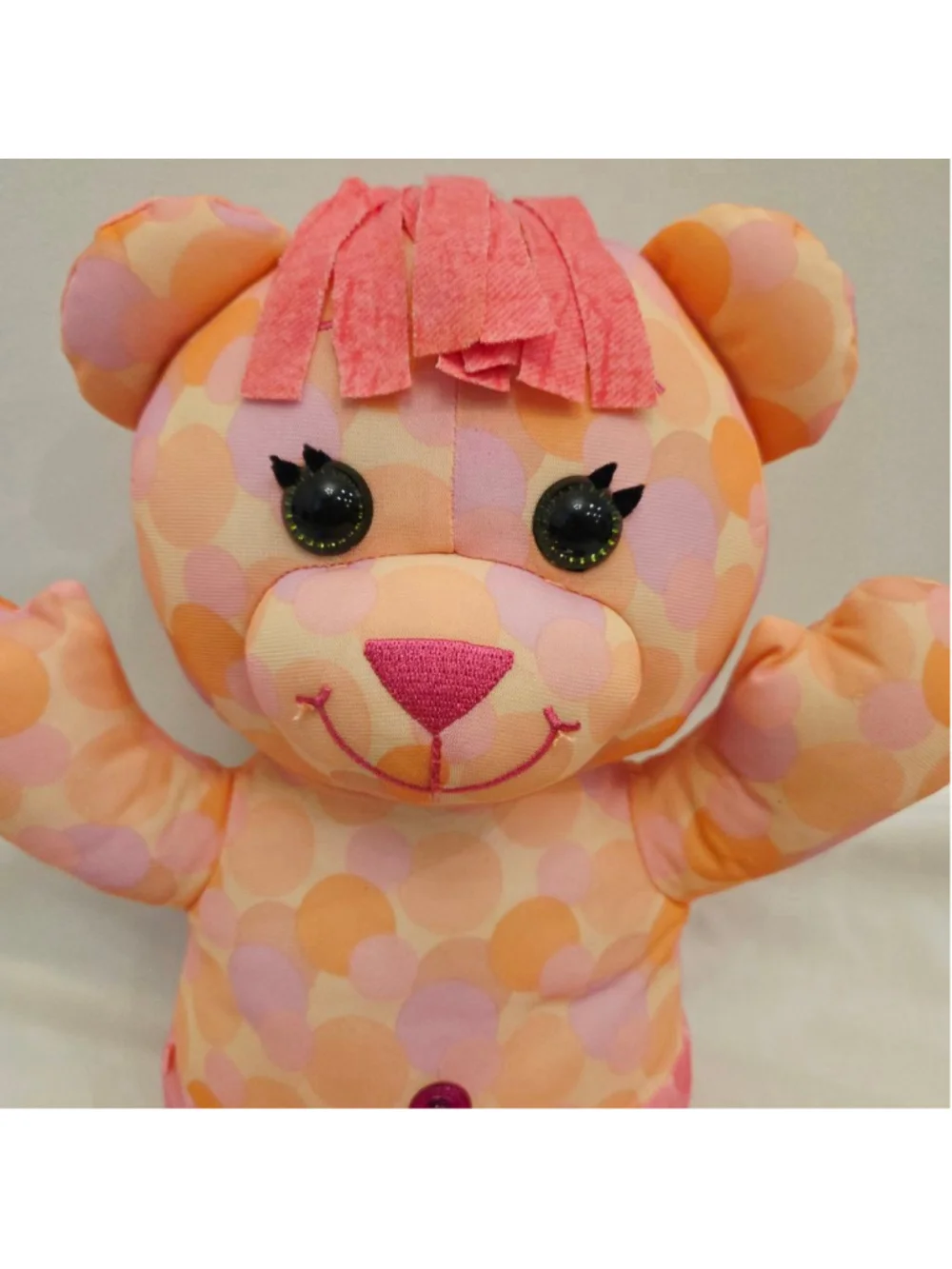 Doodle Bear Stuffed Animal Orange Pink Polka Dot 2006